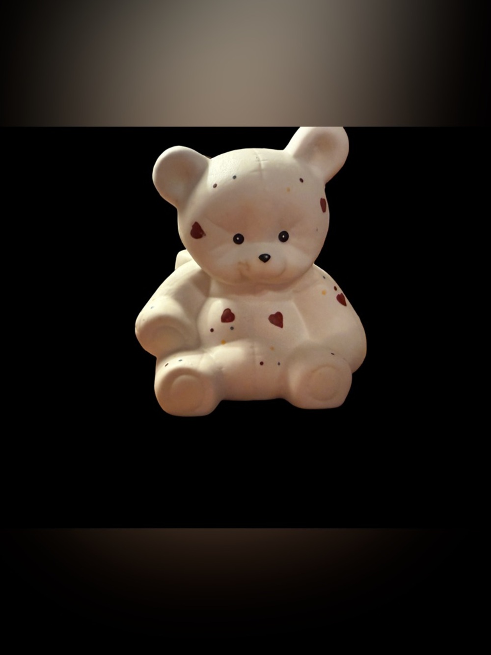 Cream ceramic bear with Red Heart Details